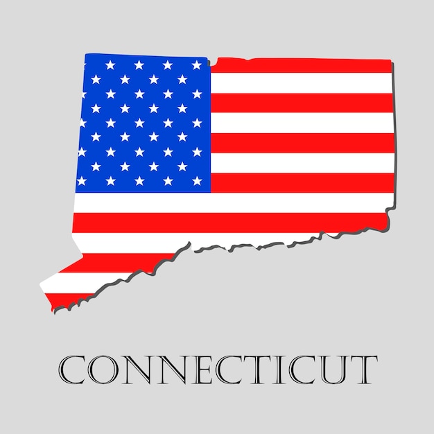 Vector map of the state of connecticut and american flag illustration. america flag map - vector illustration.