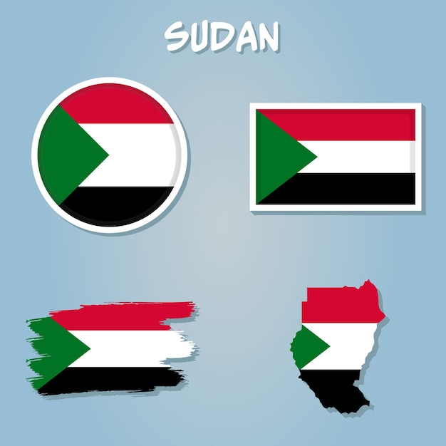 Map of Sudan on a blue background Flag of Sudan on it