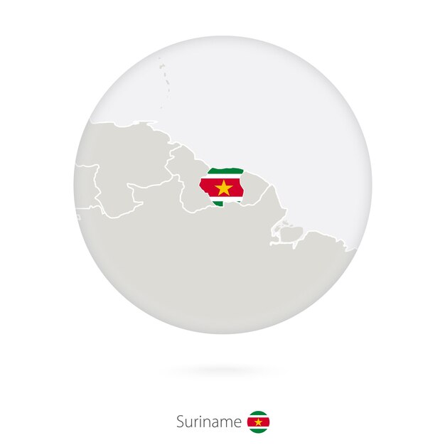 Mappa del suriname e bandiera nazionale in un cerchio contorno mappa del suriname con bandiera illustrazione vettoriale