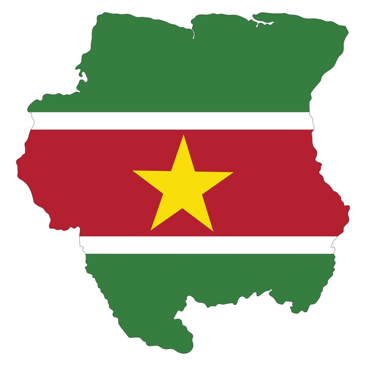 Vector map of suriname with national flag of suriname