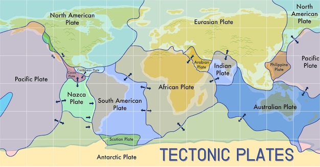 Vector map of tectonic plates and boundaries