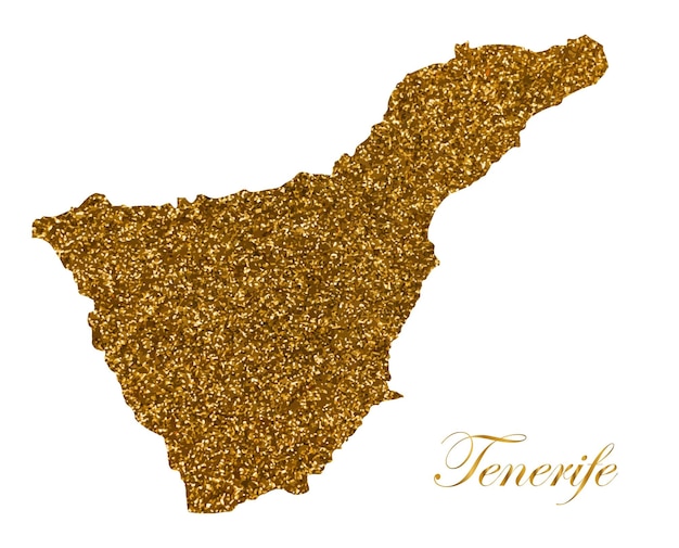 Map of Tenerife Silhouette with golden glitter texture