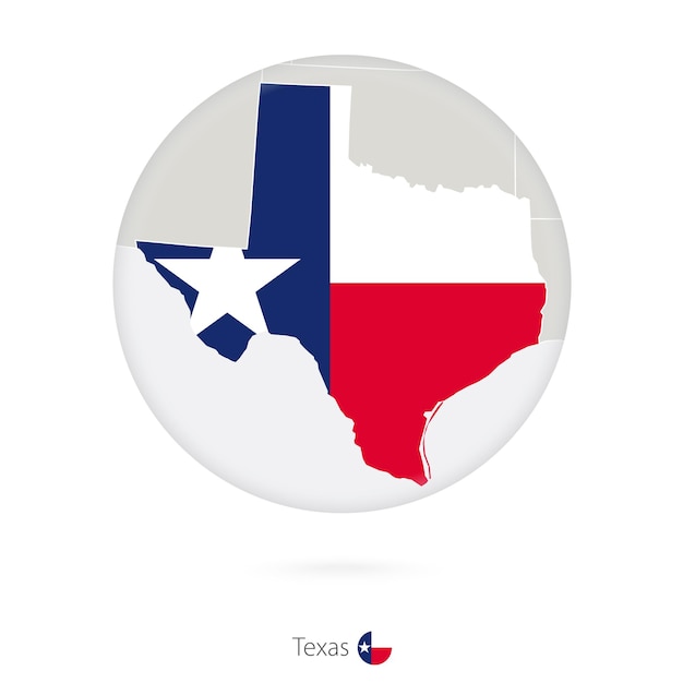 Map of Texas State and flag in a circle Texas US State map contour with flag Vector Illustration