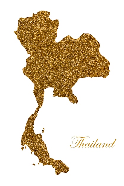 Map of Thailand Silhouette with golden glitter texture