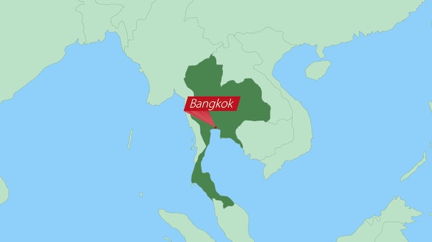 Map of Thailand with pin of country capital