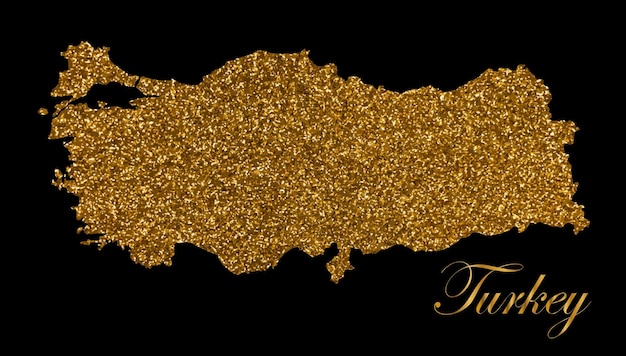 Map of Turkey Silhouette with golden glitter texture