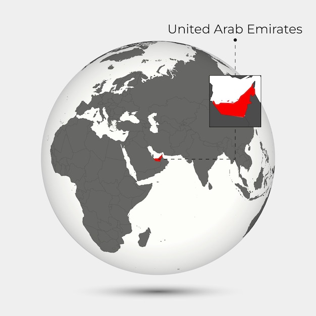 Vector map of uae with position on the globe