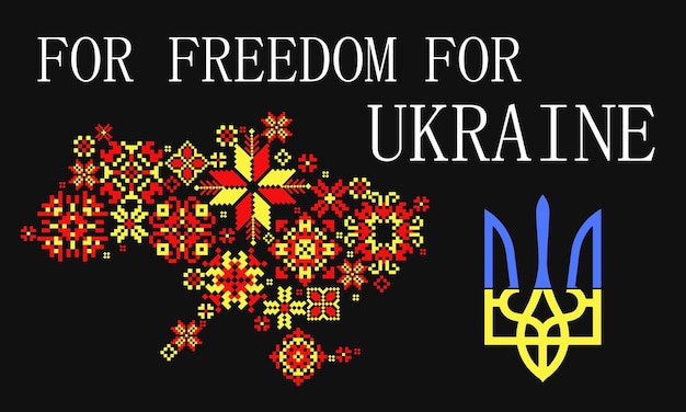 Map of Ukraine in the red and yellow colors with the message for freedom for ukraine