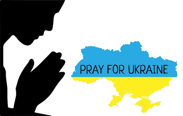 Карта Украины с чернильным флагом и надписью Молитесь за Украину Молитесь за мир в Украине