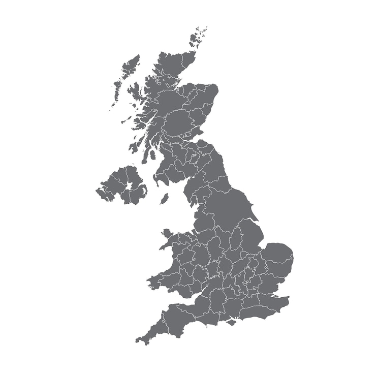 Vector map of the united kingdom with county regions