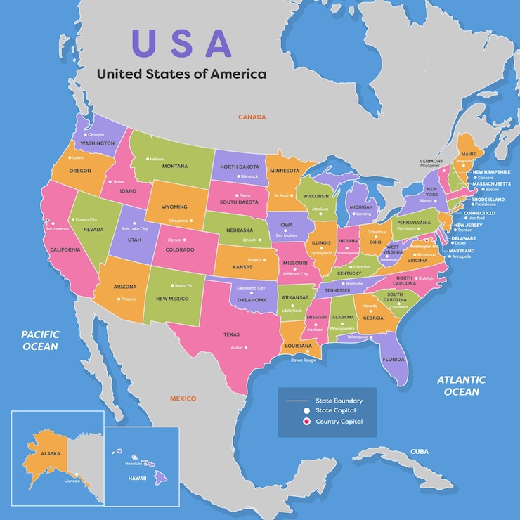 Vector a map of the united states of america with the united states of america in the middle.