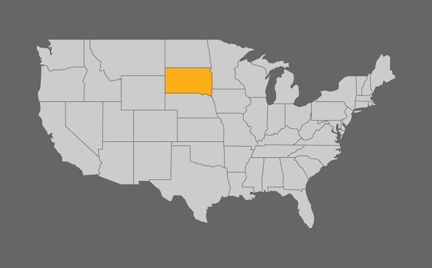 Mappa degli stati uniti con evidenziazione del south dakota