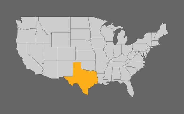 Mappa degli stati uniti con evidenziazione del texas