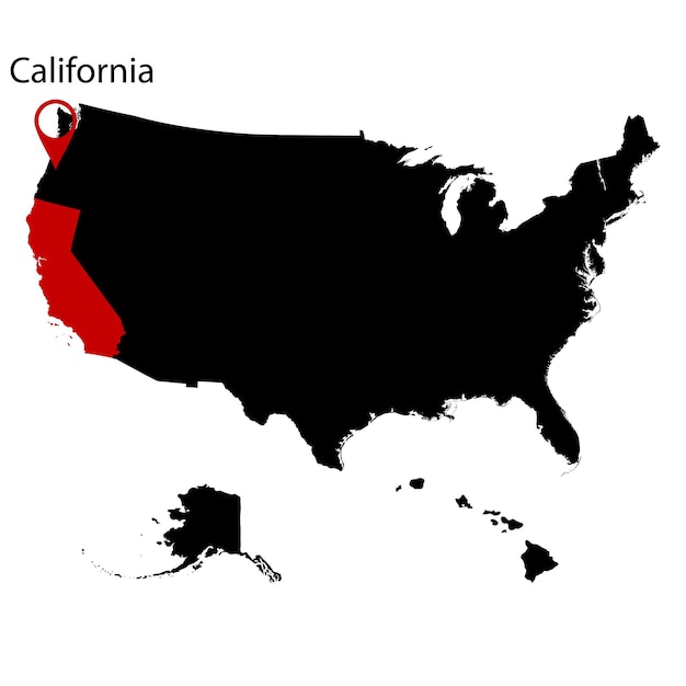 Map of the US state of California on a white background