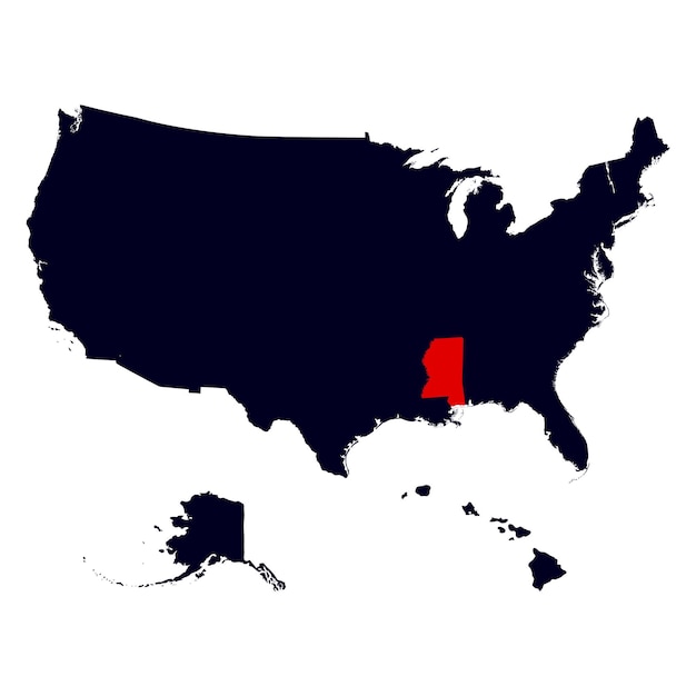 Map of the US state of Mississippi