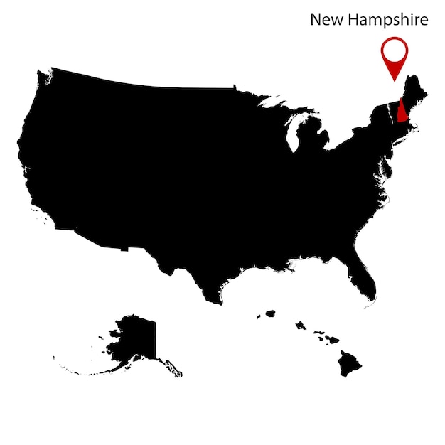 Mappa dello stato americano del new hampshire su sfondo bianco