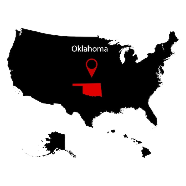 Mappa dello stato americano dell'oklahoma su uno sfondo bianco