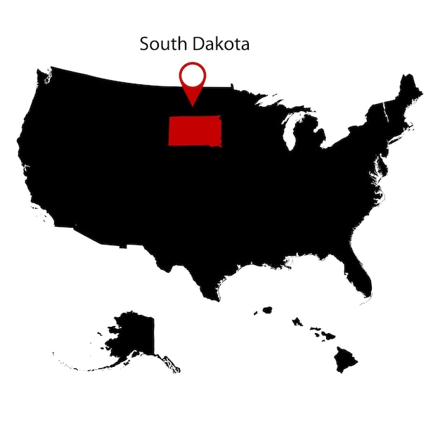 Map of the US state of South Dakota on a white background