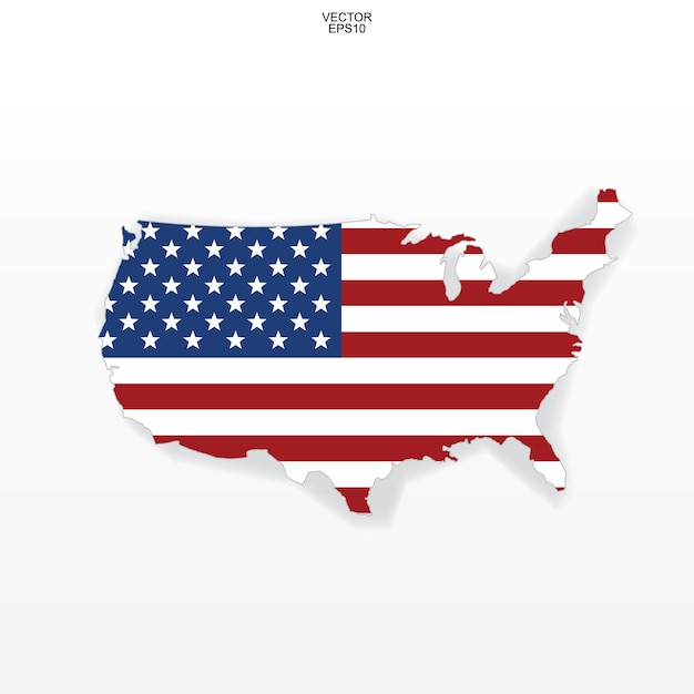 Vector map of the usa with american flag pattern. outline of 