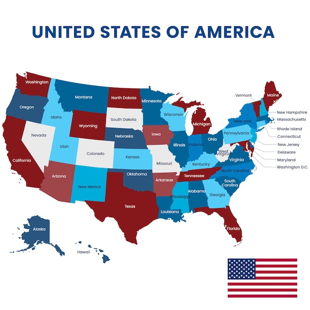 Карта США с флагом, выделенным на белом фоне