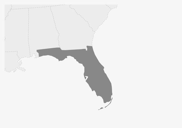 강조 표시된 플로리다 주 지도가 있는 미국 지도