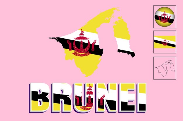 Vector map and vector illustration of brunei and its flag