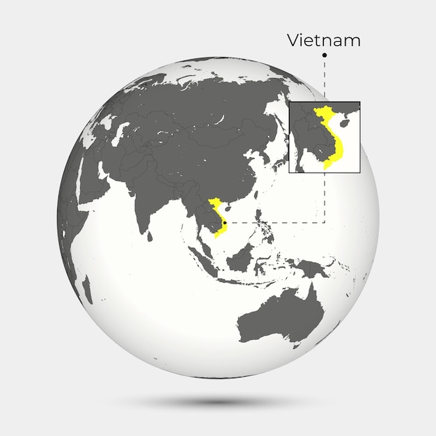 Vector map of vietnam with position on the globe