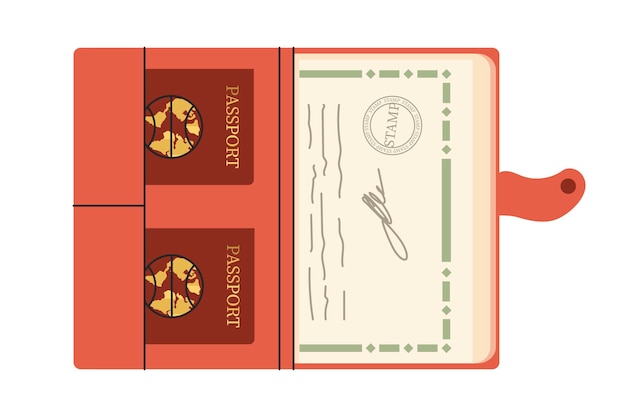 Map voor reisdocumenten Internationaal paspoort verzekering tickets visum Persoonlijke ID-documenten voor immigratie Passage van douanecontrole Vlakke stijl in vectorillustratie Geïsoleerde element