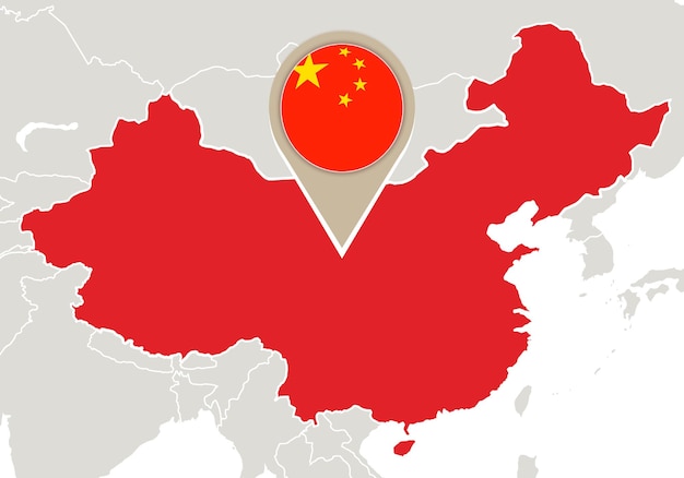 Карта с выделенной картой Китая и флагом