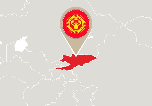 Map with highlighted kyrgyzstan map and flag