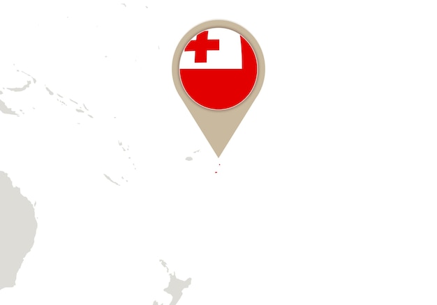 Map with highlighted Tonga map and flag