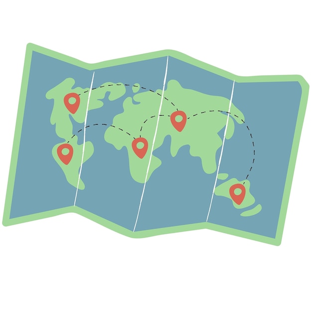 Map with Pins and a Line of Pins on It Digital Vector