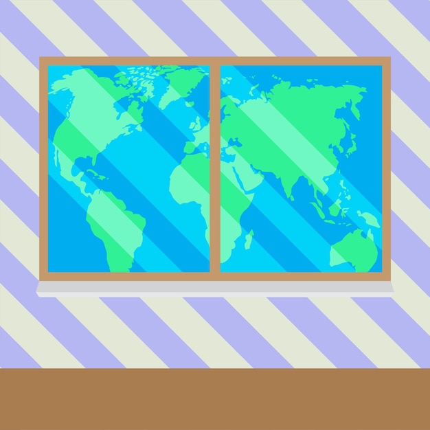 Vector map of world from window business window and world global screen transparent vector flat design illustration