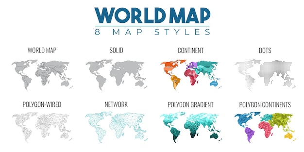 Vettore progettazione grafica della raccolta di set di vettore del mondo della mappa