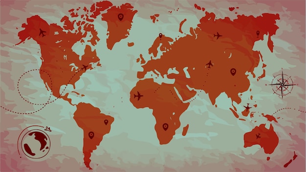 異なる方向を指している矢印を持つ世界の地図
