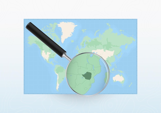 map of the world with a magnifying glass aimed at zimbabwe searching zimbabwe with loupe