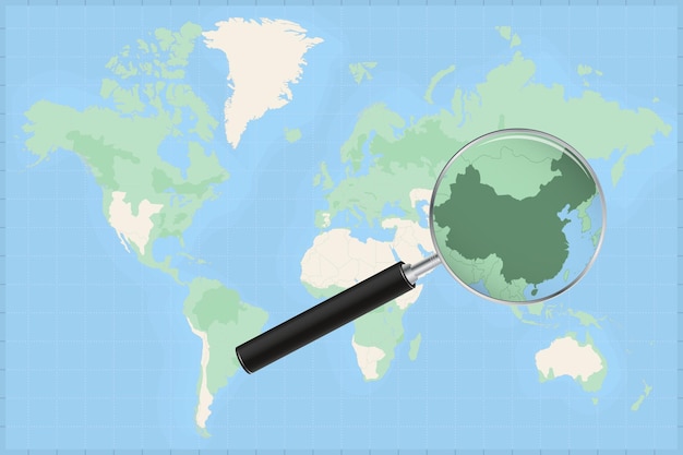 Map of the world with a magnifying glass on a map of china.