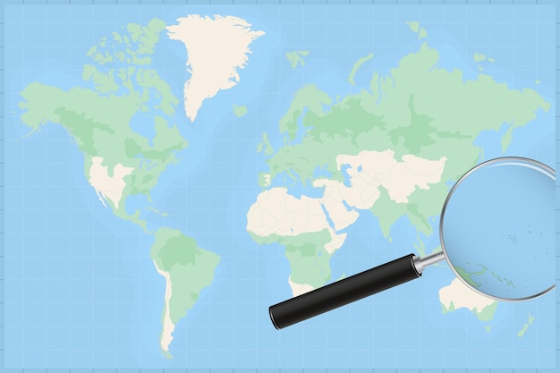 マーシャル諸島の地図上の虫眼鏡で世界地図。