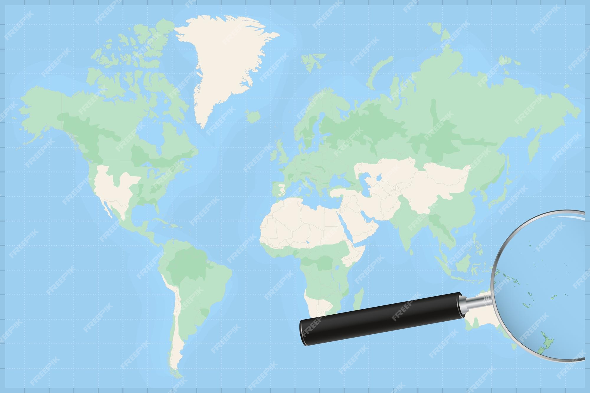 Premium Vector  Map of the world with a magnifying glass on a map