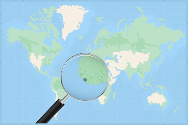 Map of the world with a magnifying glass on a map of Sierra Leone.