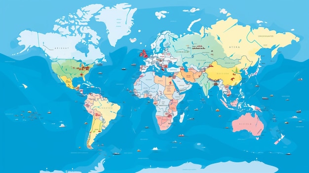 Vettore una mappa del mondo con il nome del mondo su di essa