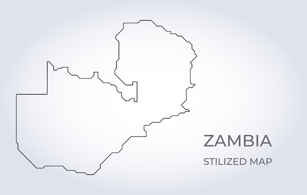 Mappa della zambia in uno stile minimalista stilizzato