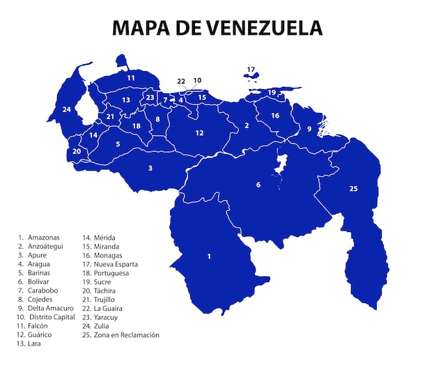 Vector mapa completo de venezuela por estados con su nombre vector azul