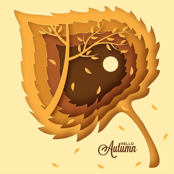 Vector maple fall leaf paper cut design for autumn season celebration with fall leaves