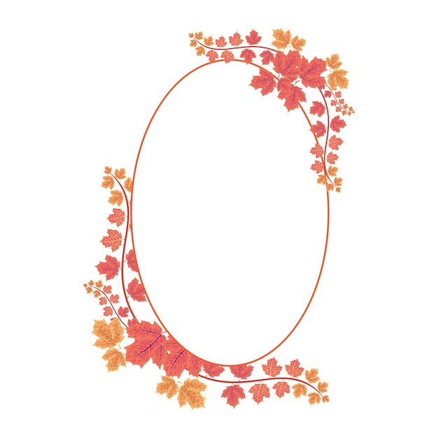 Vector maple leaf floral wreath oval frame flat