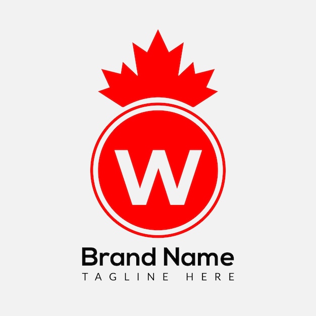 Foglia d'acero sul modello di progettazione del logo della lettera w. logo aziendale canadese, business e identità aziendale