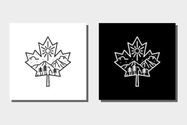 Foglia d'acero con montagne rocciose canada logo design