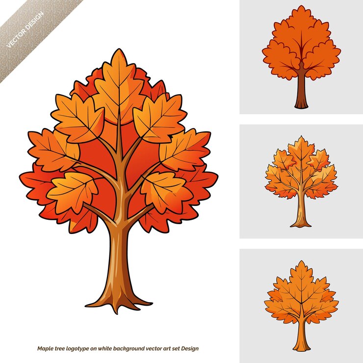 Vector maple tree logotype vector art set design on white background