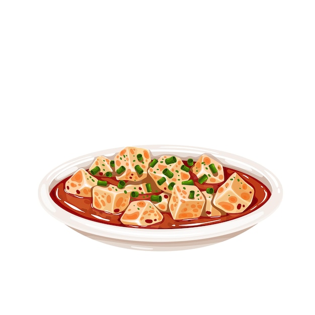 Mapo tofu chinese cuisine icon. Asian food vector illustration of tofu dish.