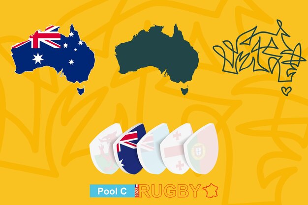 Vector maps of australia in three versions for rugby international championship